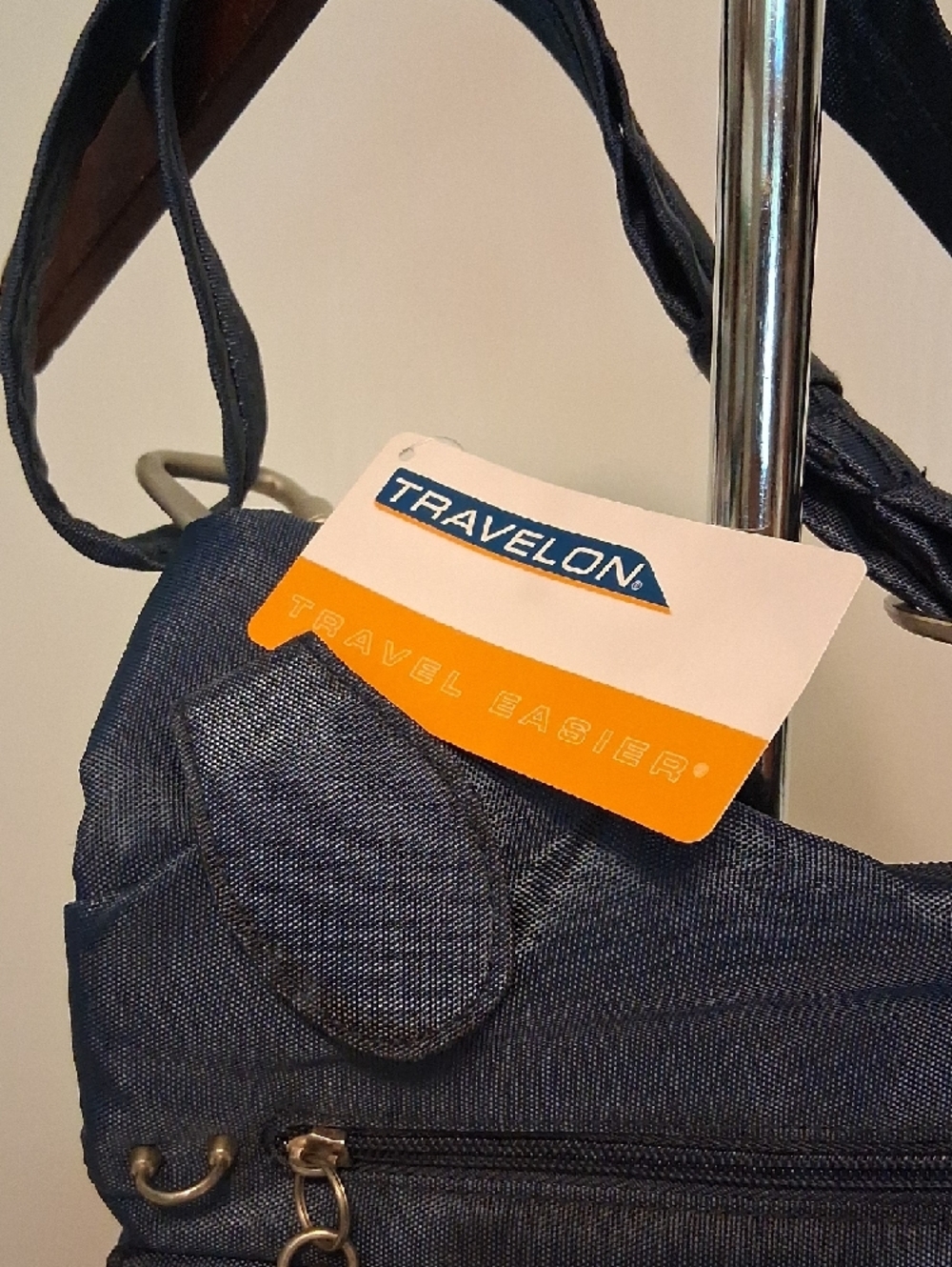 Travelon Navy Blue Crossbody Bag with Front Flap Pockets - Picture 2 of 10